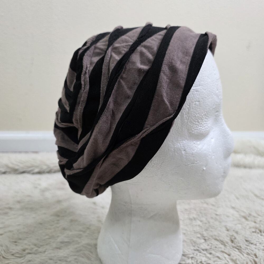 Pandemonium Seattle Knit Slouchy Cuffed Beanie Hat Brown Black Striped One Size